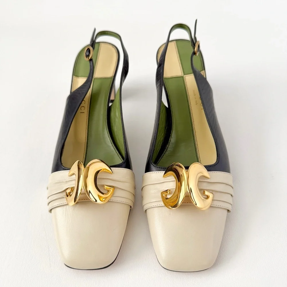 GUCCI || Usagi Half Moon Slingback Pumps Black Cream EU 40
